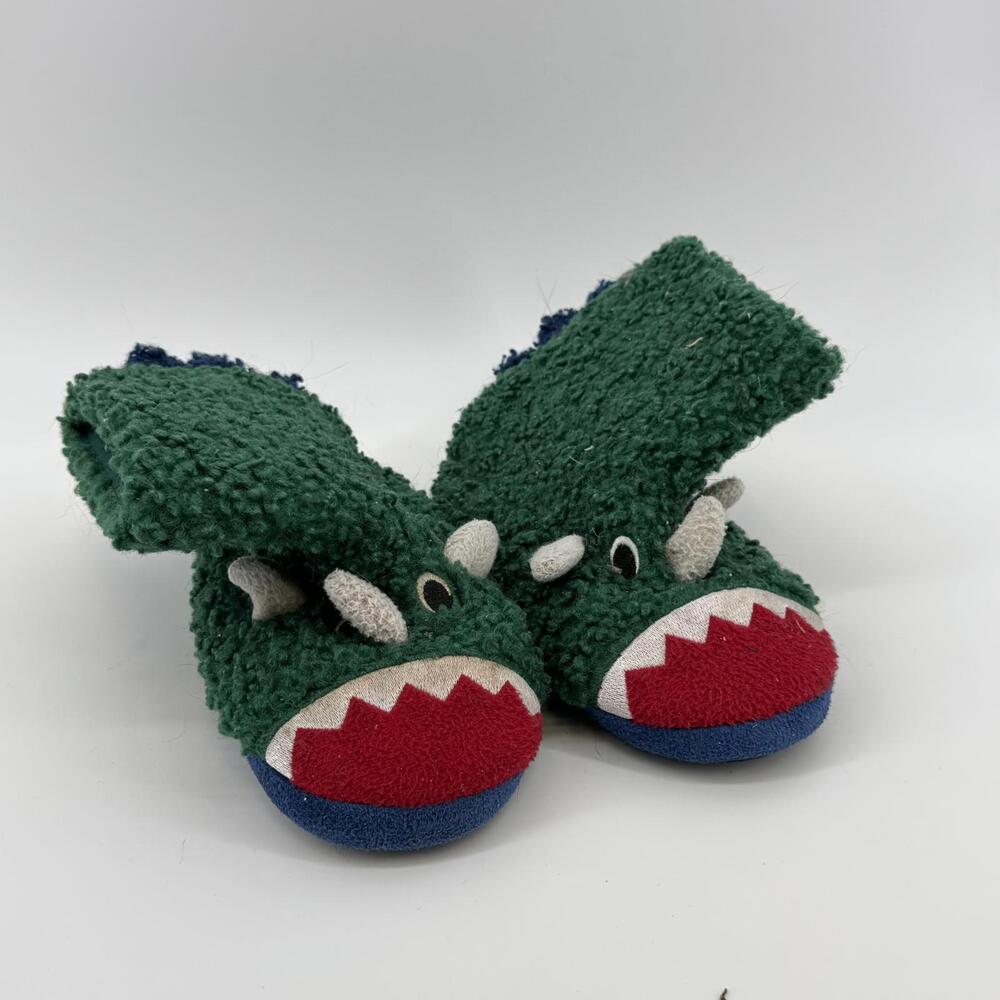 Totes Kid's 3D Green Fuzzy Dinosaur Boot Slippers (size 11/12) #TM225